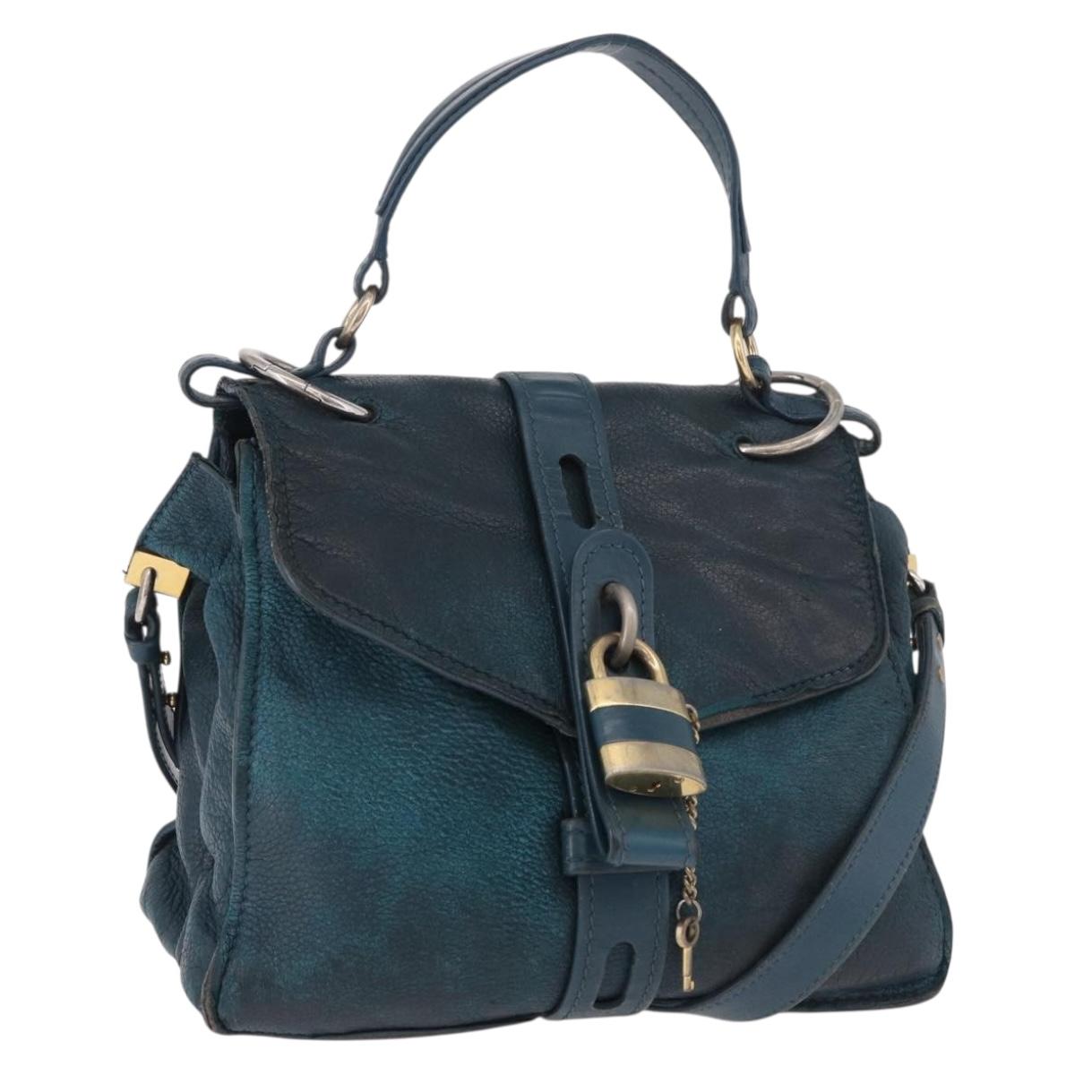 Chloe Abbey Shoulder Bag Leather 2way Blue Gold Auth 181795
