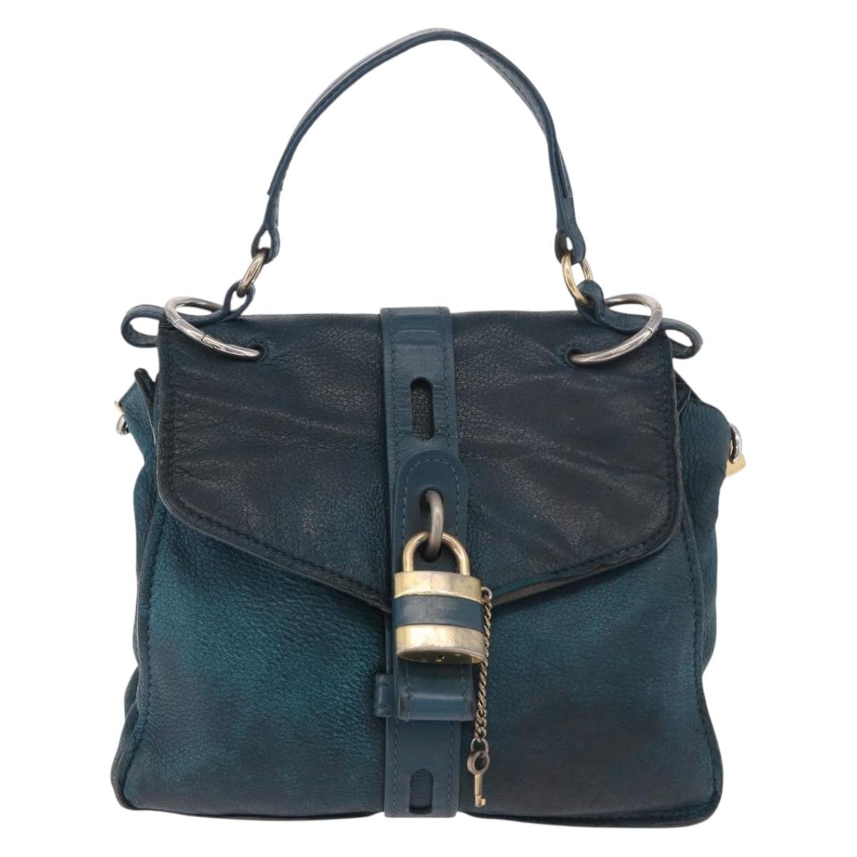 Chloe Abbey Shoulder Bag Leather 2way Blue Gold Auth 181795