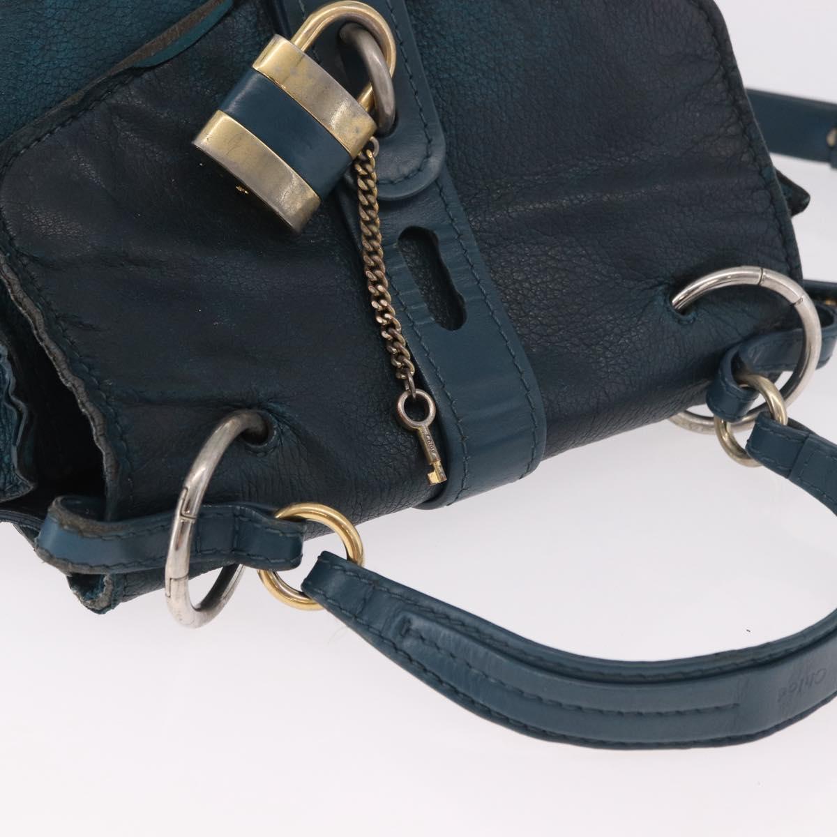 Chloe Abbey Shoulder Bag Leather 2way Blue Gold Auth 181795