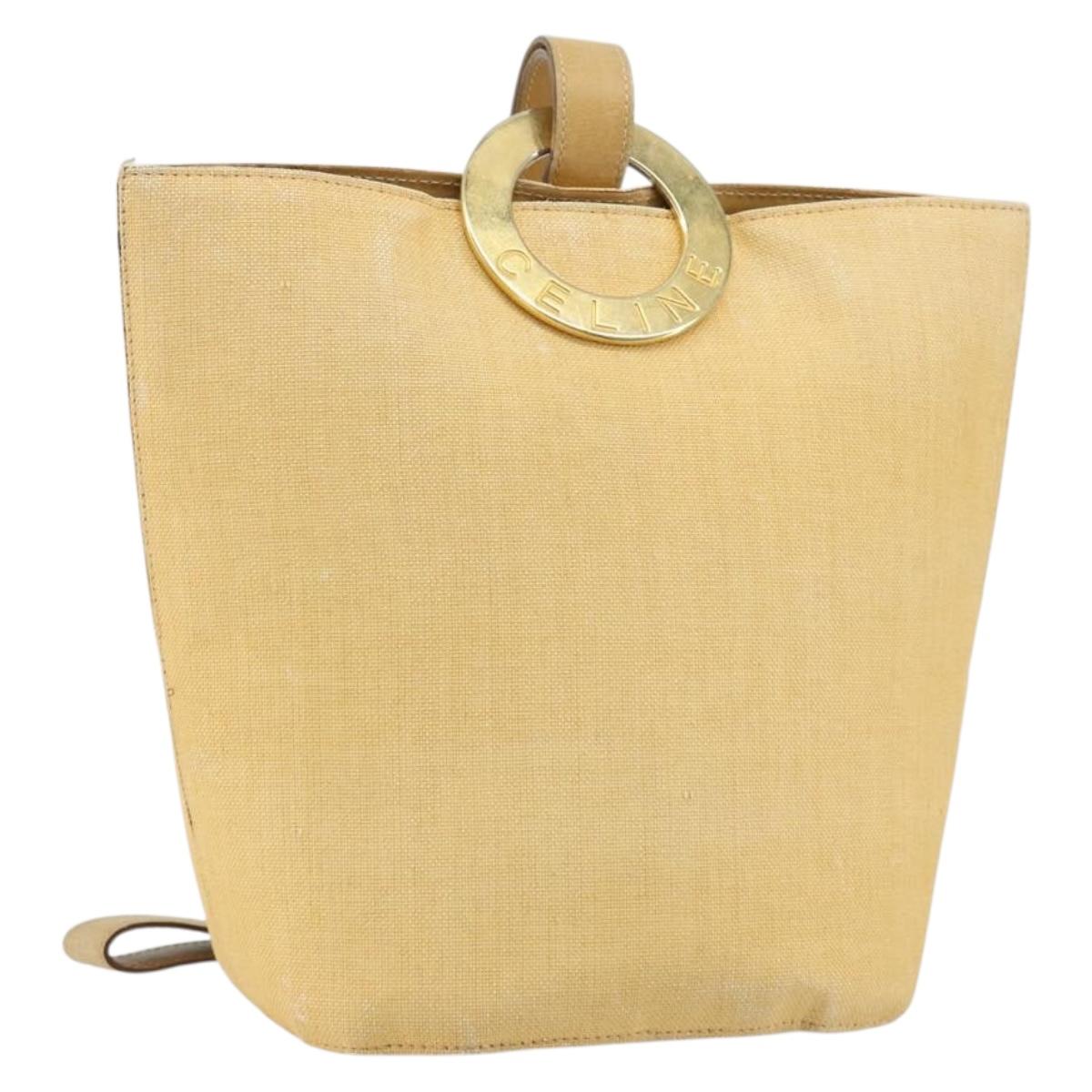 CELINE Circle Shoulder Bag Canvas Yellow Gold Auth 181797A