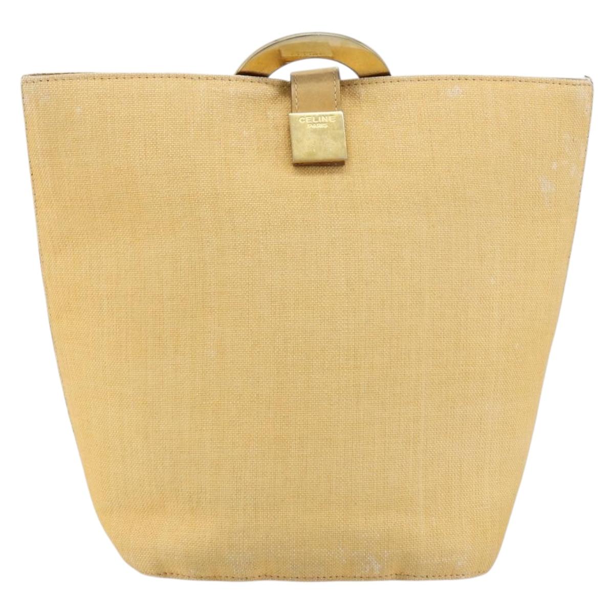CELINE Circle Shoulder Bag Canvas Yellow Gold Auth 181797A