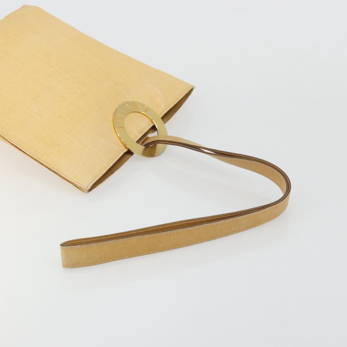 CELINE Circle Shoulder Bag Canvas Yellow Gold Auth 181797A