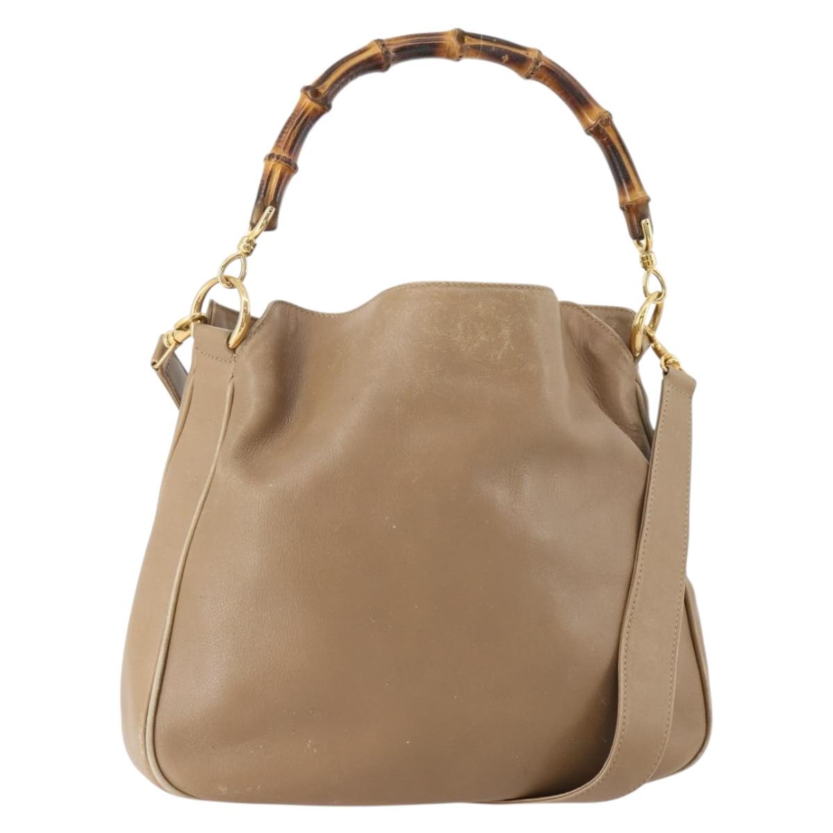 GUCCI Bamboo Shoulder Bag Leather Beige Gold 001 2113 1638 Auth 181800