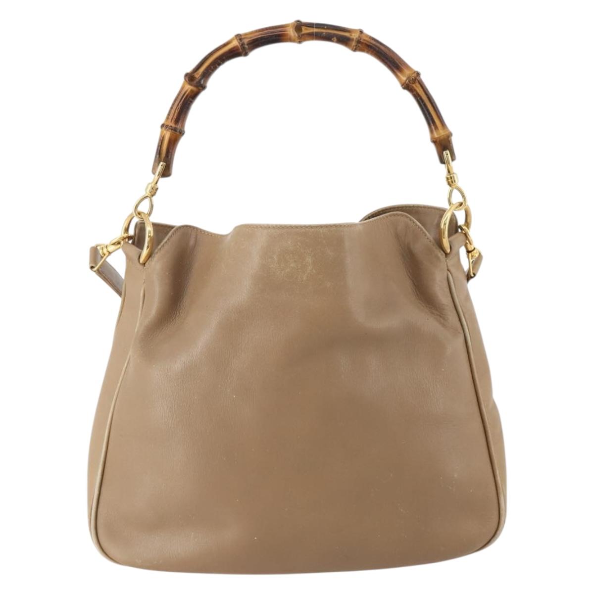GUCCI Bamboo Shoulder Bag Leather Beige Gold 001 2113 1638 Auth 181800