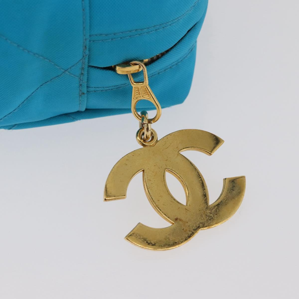 CHANEL Matelasse Chain Shoulder Bag Nylon Blue Gold CC Auth 181801SV