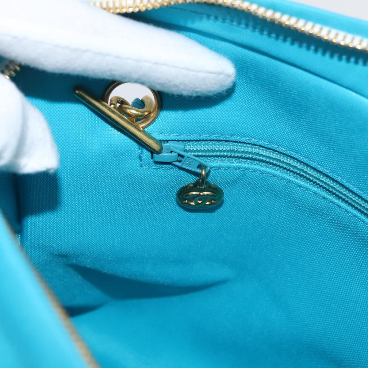 CHANEL Matelasse Chain Shoulder Bag Nylon Blue Gold CC Auth 181801SV