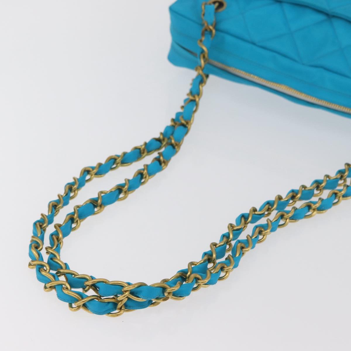 CHANEL Matelasse Chain Shoulder Bag Nylon Blue Gold CC Auth 181801SV
