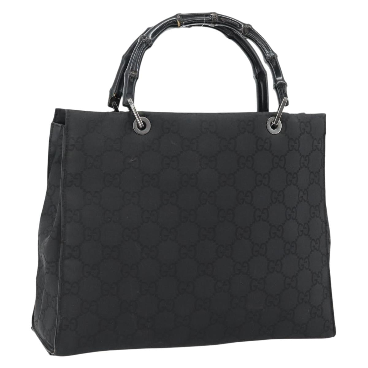 GUCCI GG Canvas Bamboo Hand Bag Black Silver 002 1010 Auth 181803A