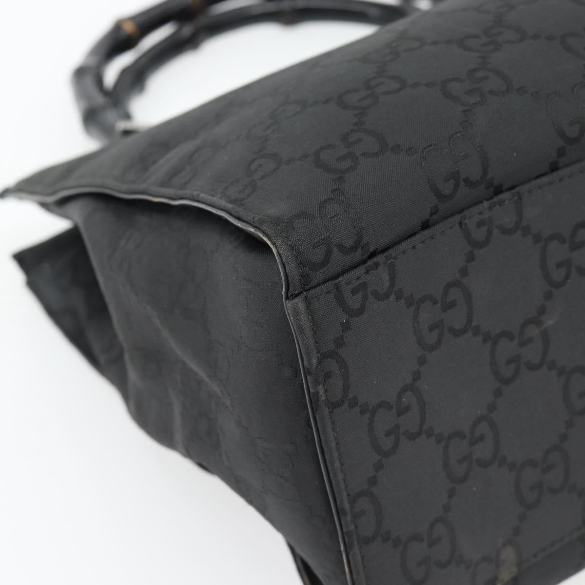 GUCCI GG Canvas Bamboo Hand Bag Black Silver 002 1010 Auth 181803A
