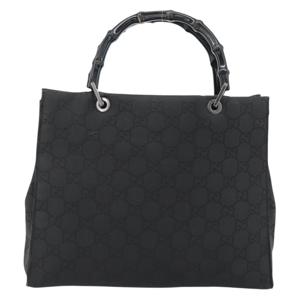GUCCI GG Canvas Bamboo Hand Bag Black Silver 002 1010 Auth 181803A