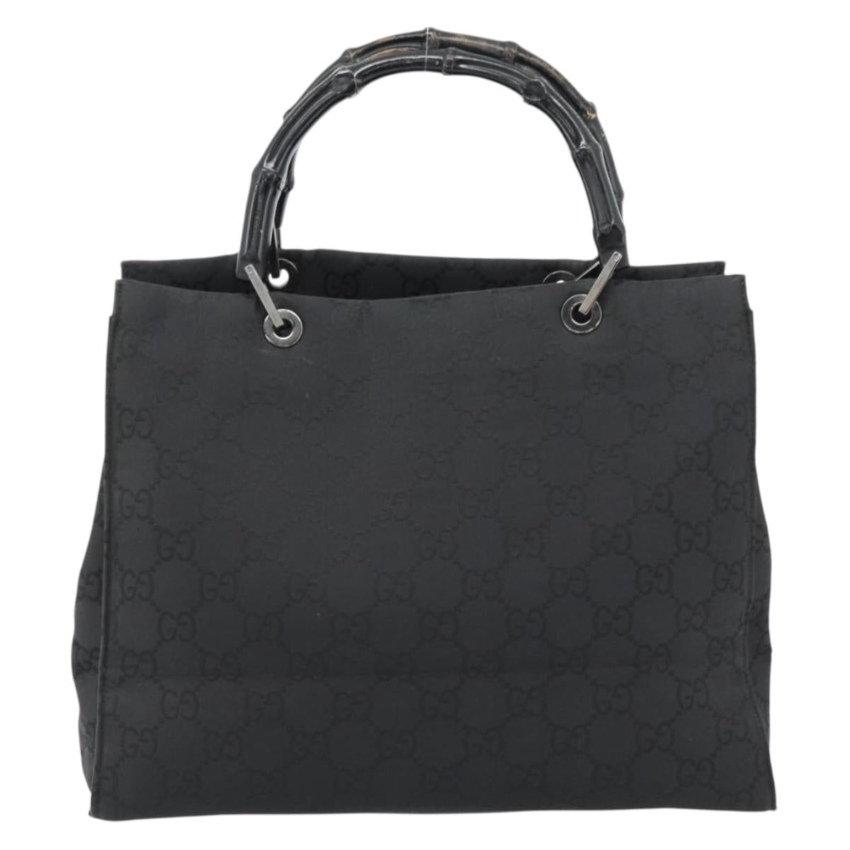 GUCCI GG Canvas Bamboo Hand Bag Black Silver 002 1010 Auth 181803A
