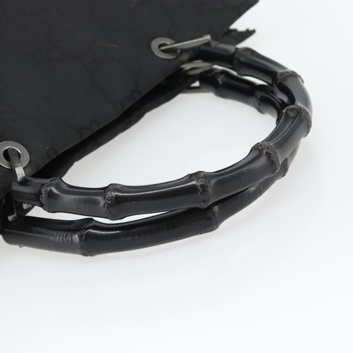 GUCCI GG Canvas Bamboo Hand Bag Black Silver 002 1010 Auth 181803A