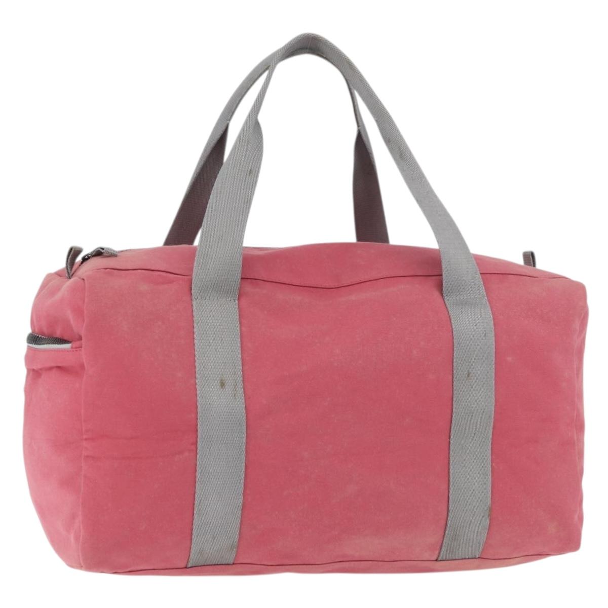PRADA Boston Bag Canvas Pink Silver Auth 181809