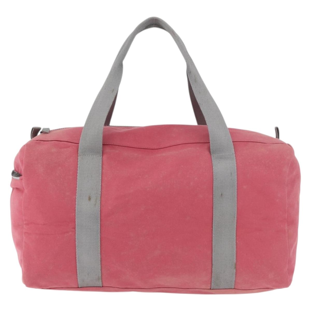 PRADA Boston Bag Canvas Pink Silver Auth 181809
