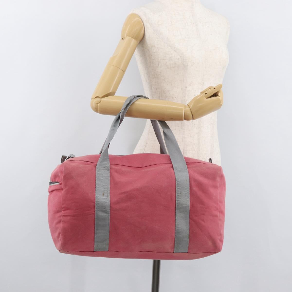 PRADA Boston Bag Canvas Pink Silver Auth 181809