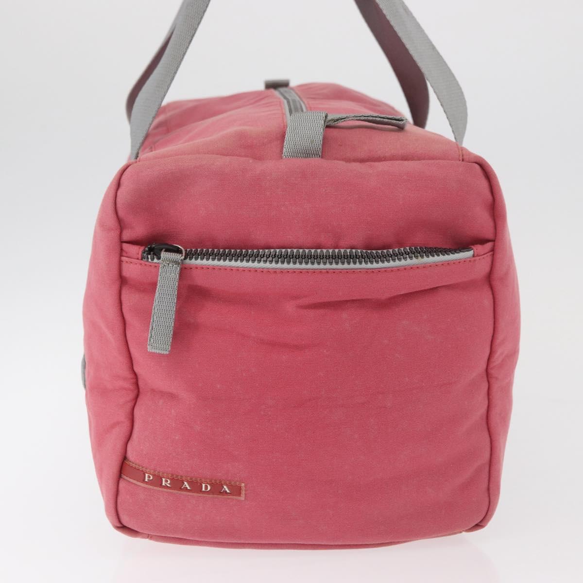 PRADA Boston Bag Canvas Pink Silver Auth 181809