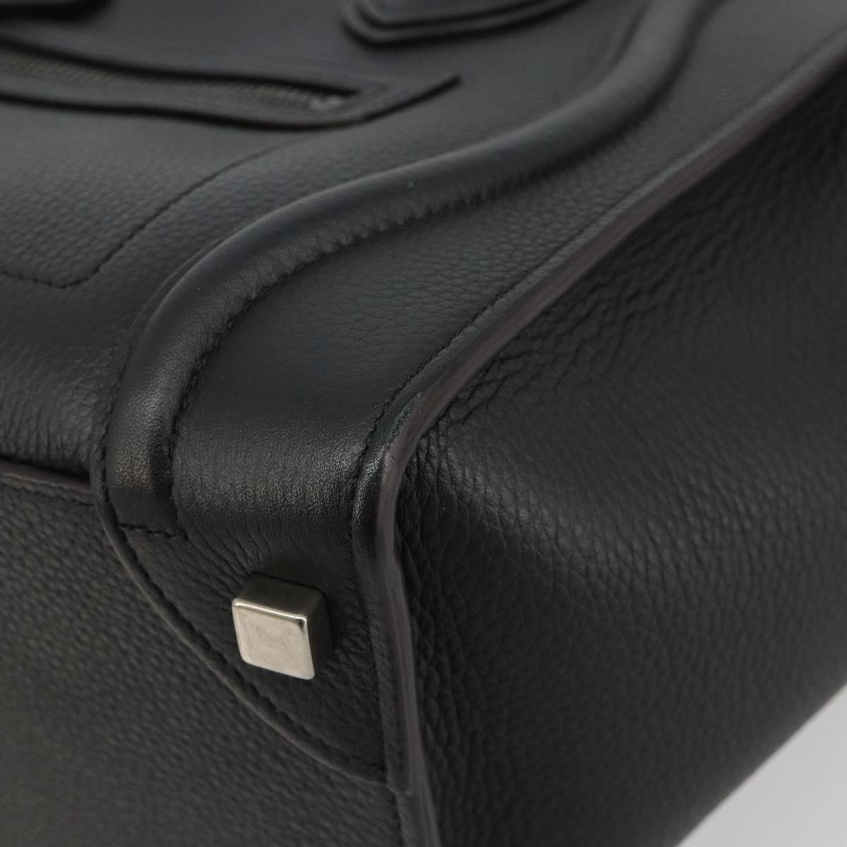 CELINE Luggage Micro Shopper Hand Bag Leather Black Silver Auth 181819SAM