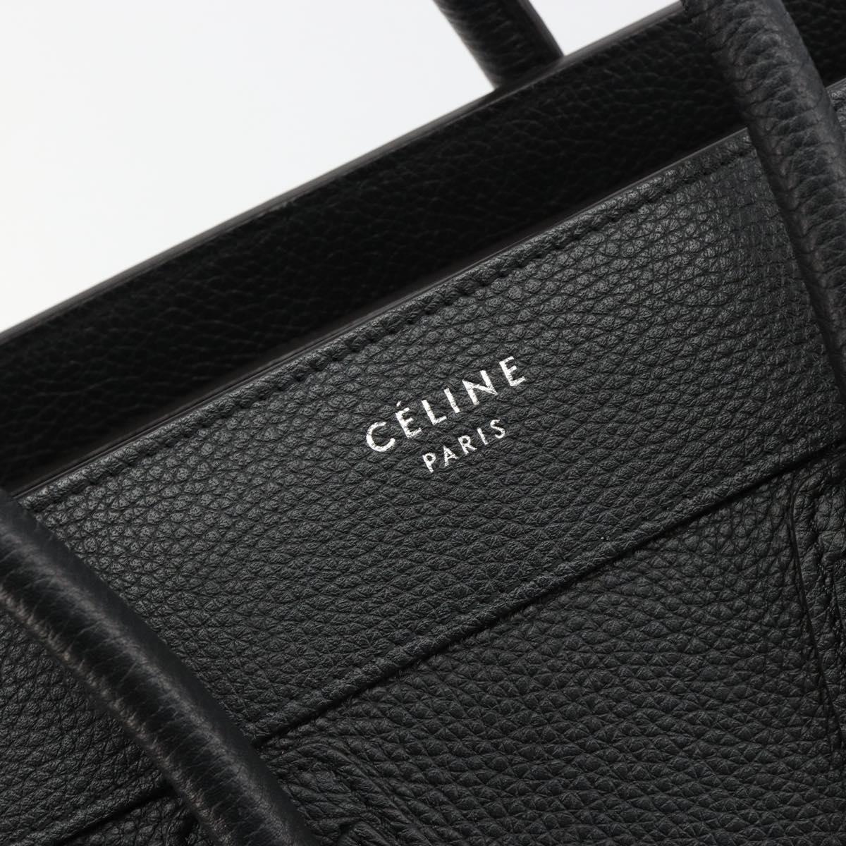 CELINE Luggage Micro Shopper Hand Bag Leather Black Silver Auth 181819SAM