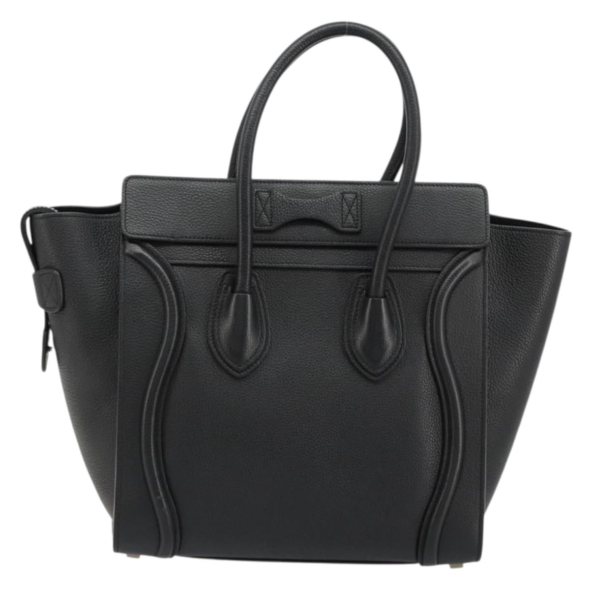 CELINE Luggage Micro Shopper Hand Bag Leather Black Silver Auth 181819SAM