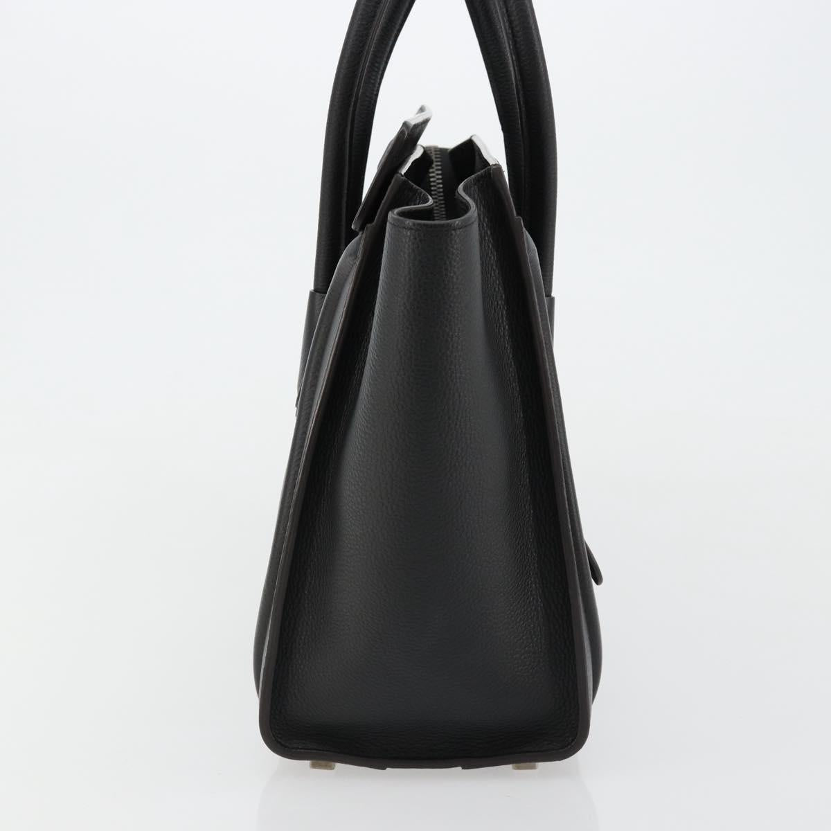 CELINE Luggage Micro Shopper Hand Bag Leather Black Silver Auth 181819SAM