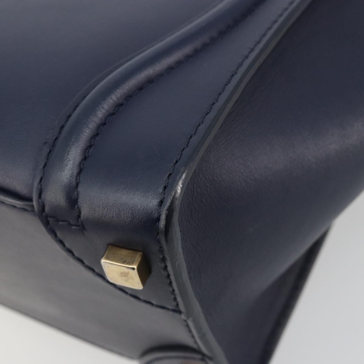 CELINE Luggage Micro Shopper Hand Bag Leather Navy Gold Auth 181820M