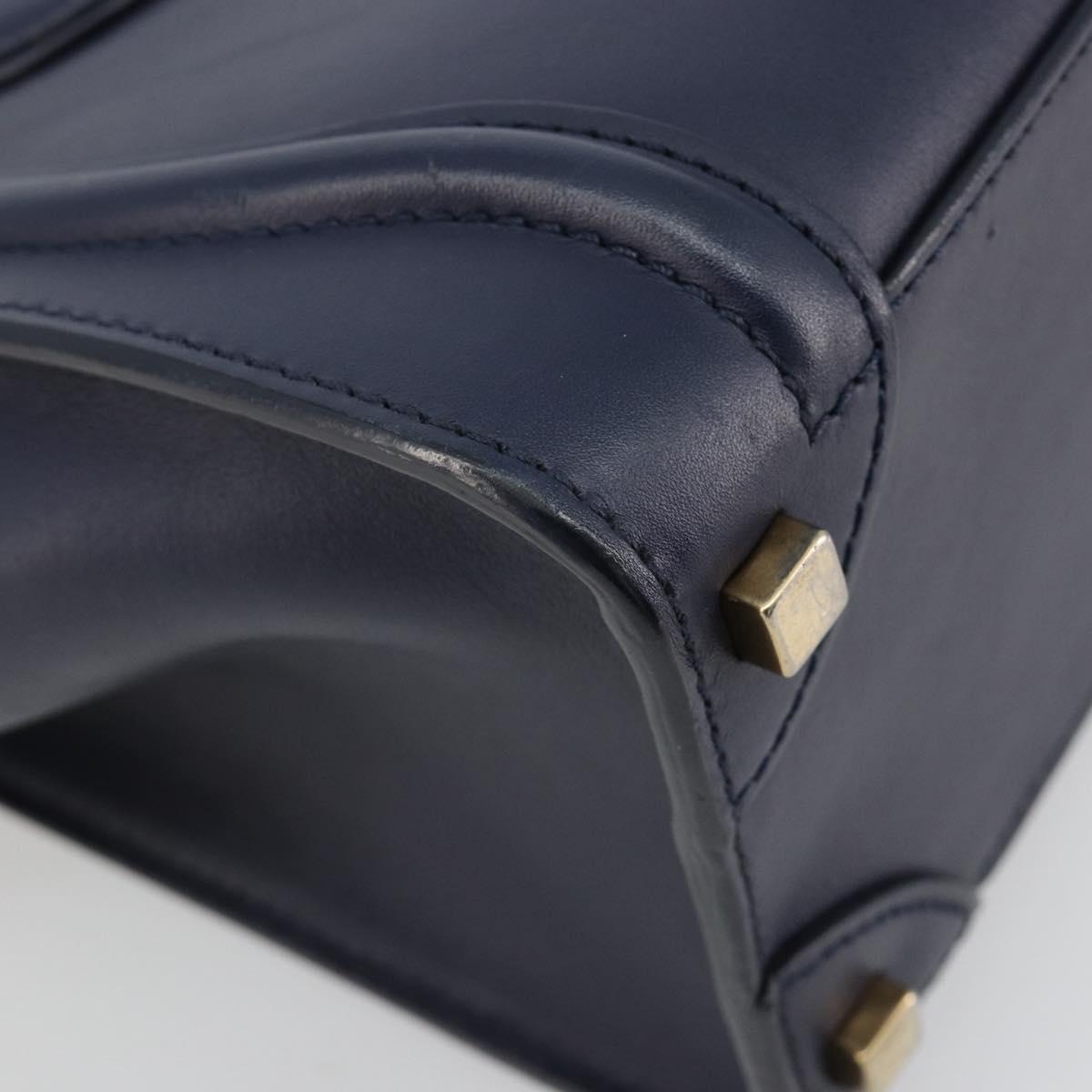 CELINE Luggage Micro Shopper Hand Bag Leather Navy Gold Auth 181820M