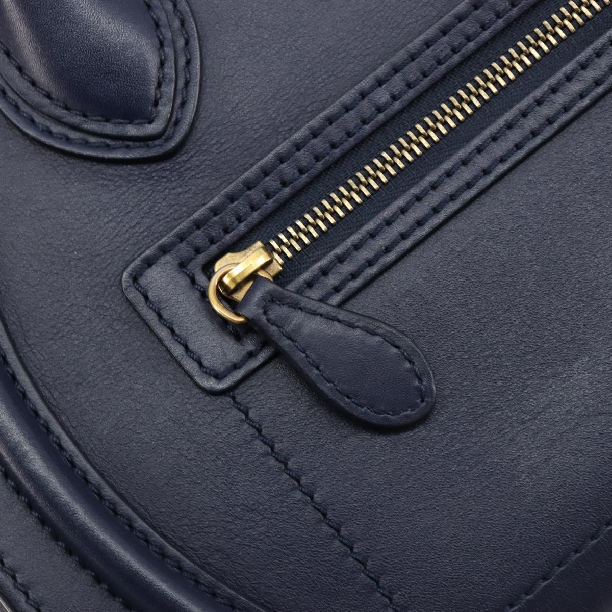 CELINE Luggage Micro Shopper Hand Bag Leather Navy Gold Auth 181820M