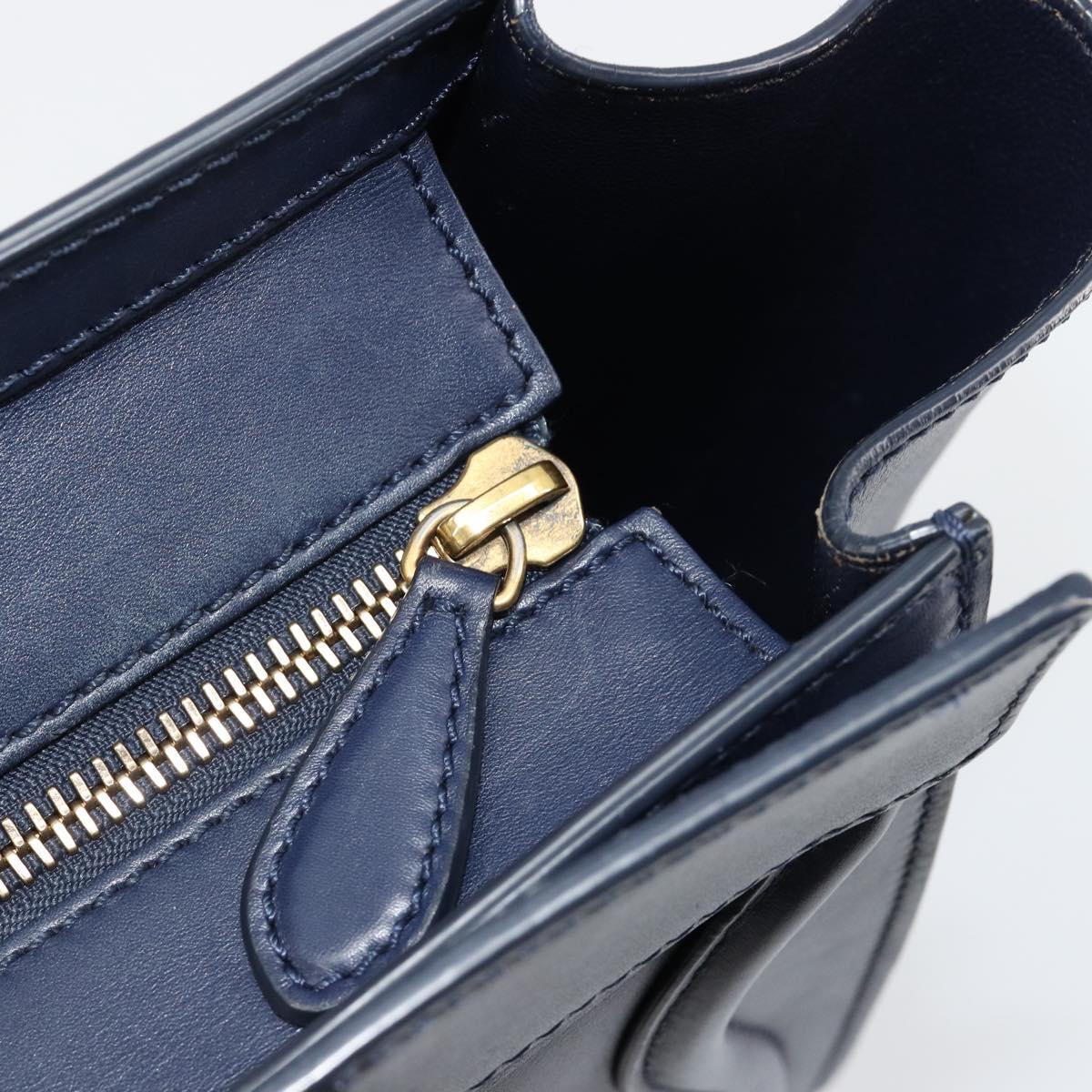 CELINE Luggage Micro Shopper Hand Bag Leather Navy Gold Auth 181820M