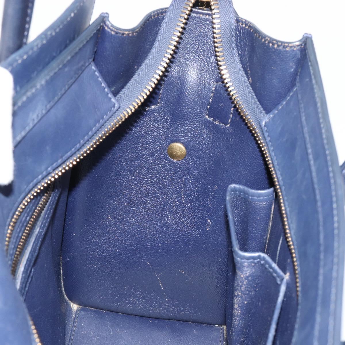 CELINE Luggage Micro Shopper Hand Bag Leather Navy Gold Auth 181820M