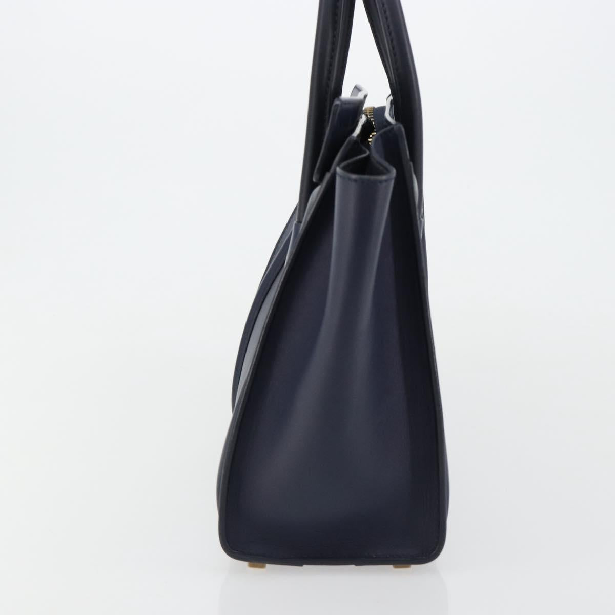 CELINE Luggage Micro Shopper Hand Bag Leather Navy Gold Auth 181820M