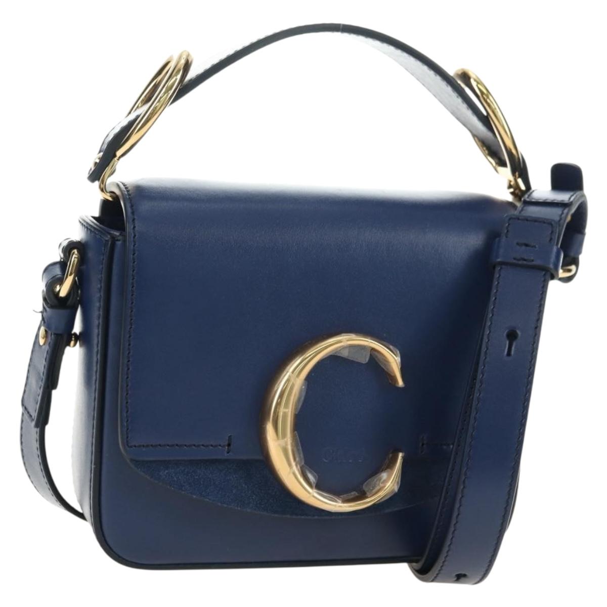 Chloe Chloe C Hand Bag Leather 2way Blue Gold Auth 181830M