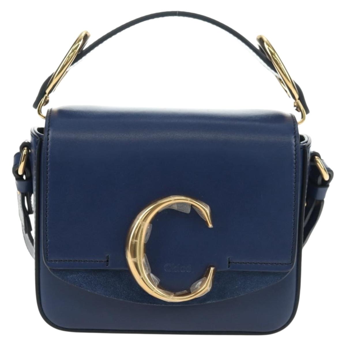 Chloe Chloe C Hand Bag Leather 2way Blue Gold Auth 181830M