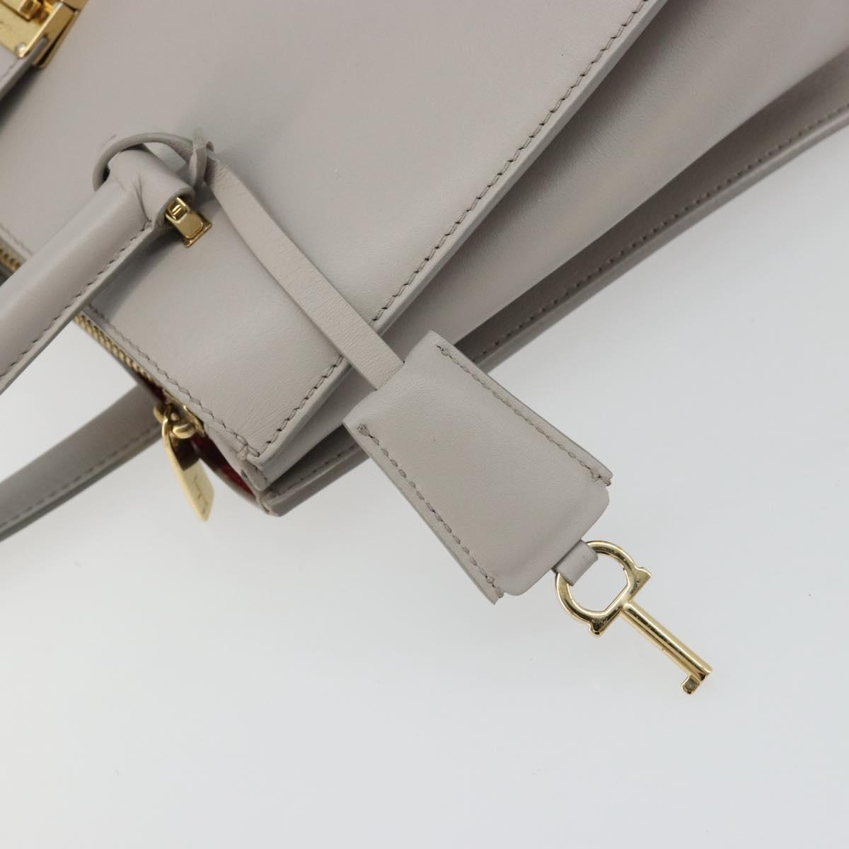 Salvatore Ferragamo Gancini Hand Bag Leather Gray Gold Auth 181831A