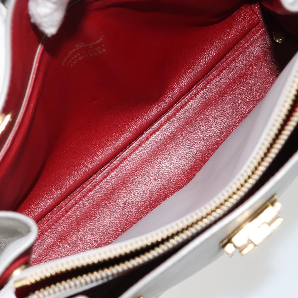 Salvatore Ferragamo Gancini Hand Bag Leather Gray Gold Auth 181831A