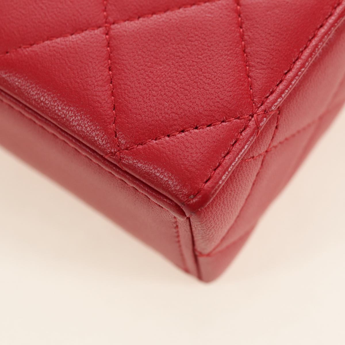 CHANEL Matelasse Chain Shoulder Bag Lamb Skin Red Gold CC Auth 181834SAM