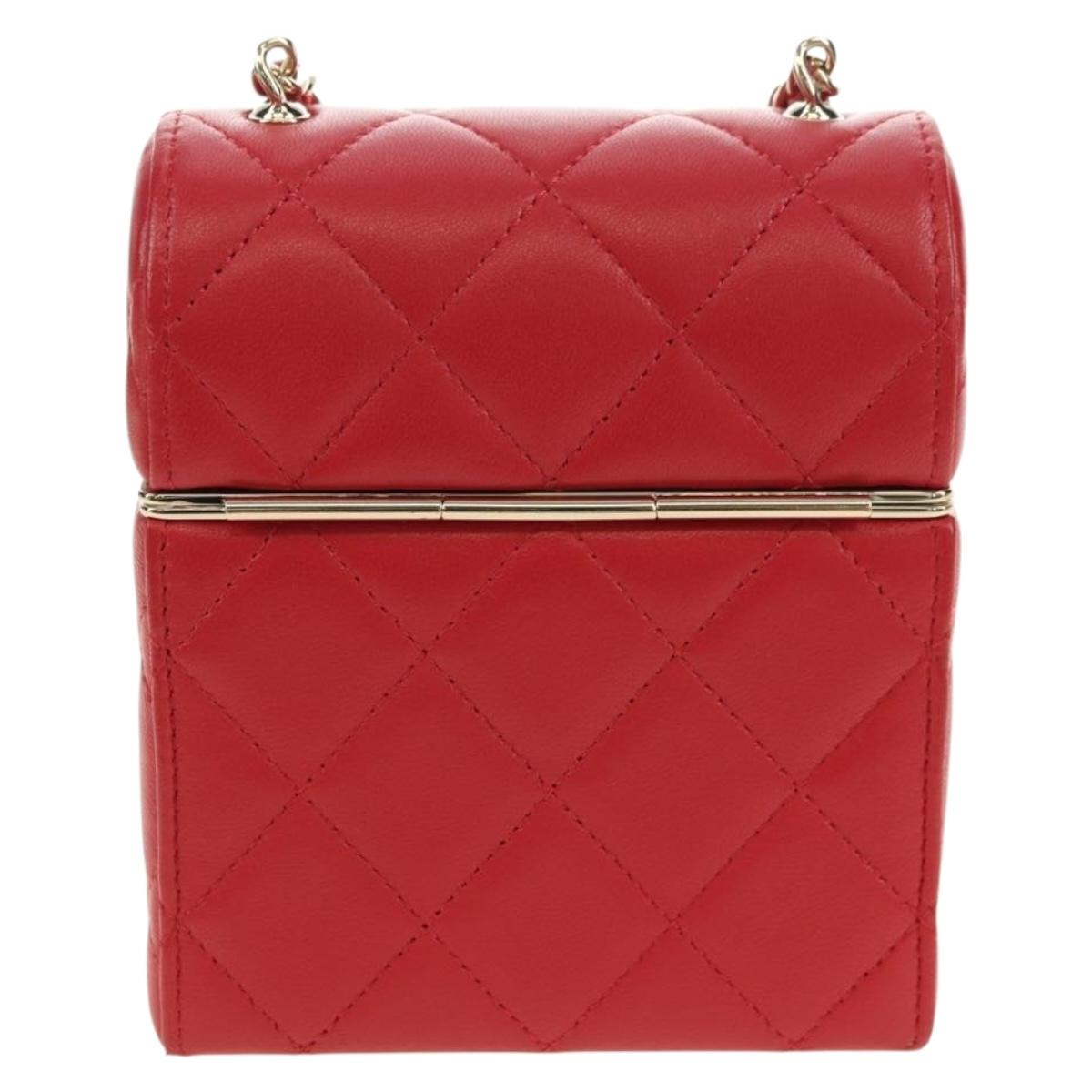 CHANEL Matelasse Chain Shoulder Bag Lamb Skin Red Gold CC Auth 181834SAM