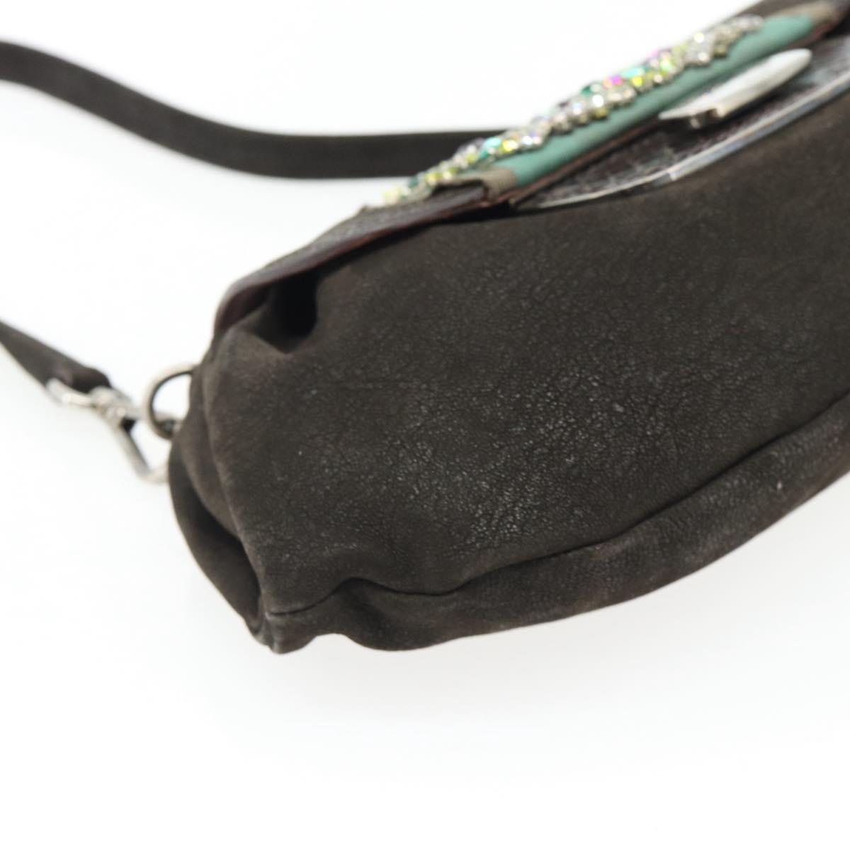 PRADA Shoulder Bag Leather Dark Brown Silver Auth 181835M