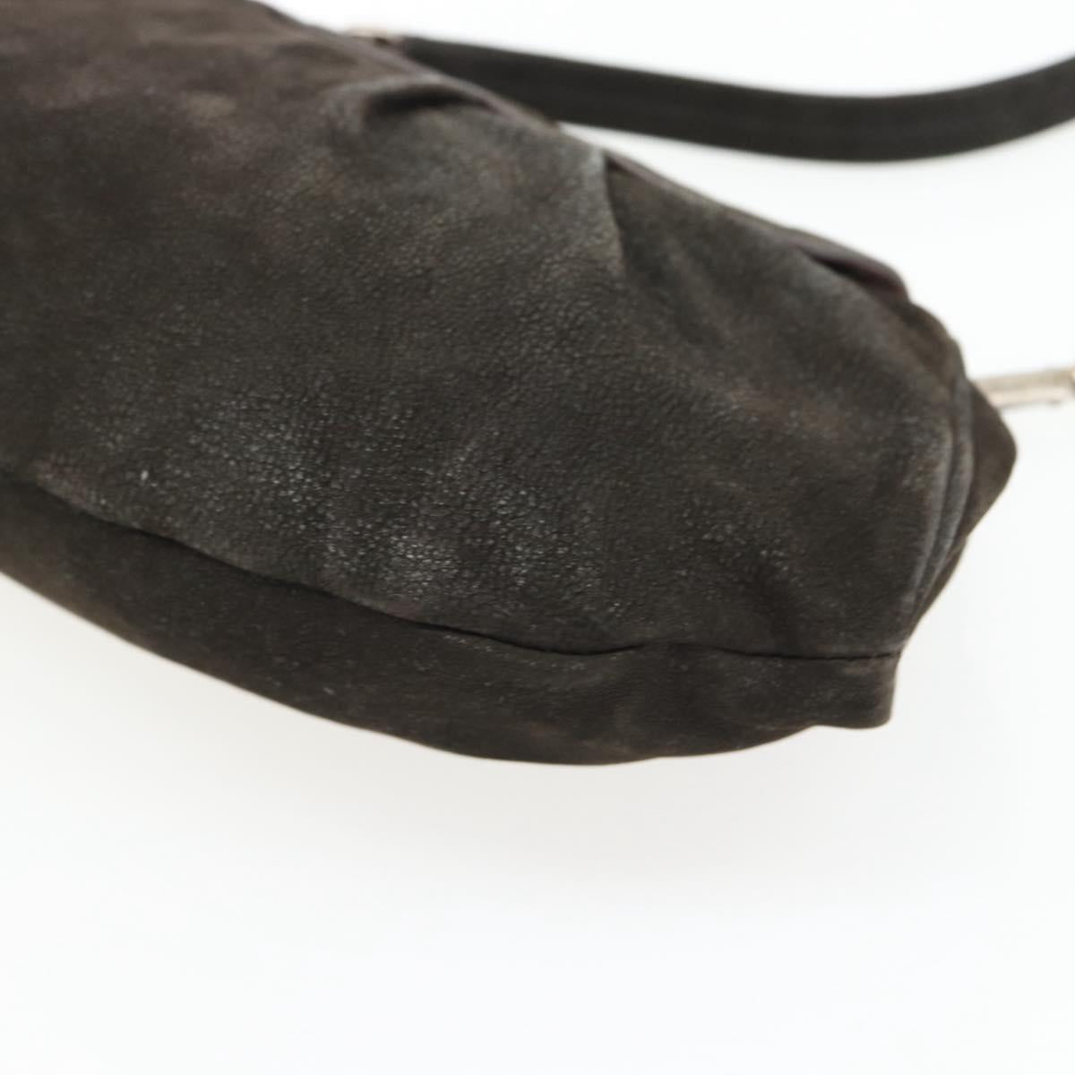 PRADA Shoulder Bag Leather Dark Brown Silver Auth 181835M