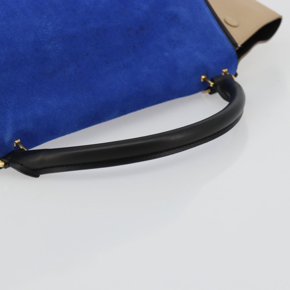 CELINE Trapeze Hand Bag Suede 2way Blue Gold Auth 181841