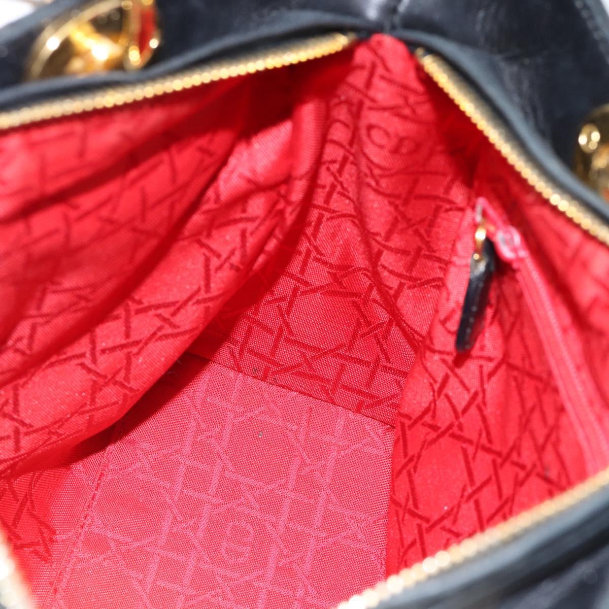 Christian Dior Canage Lady Dior Hand Bag Lamb Skin Black Gold Auth 181843A