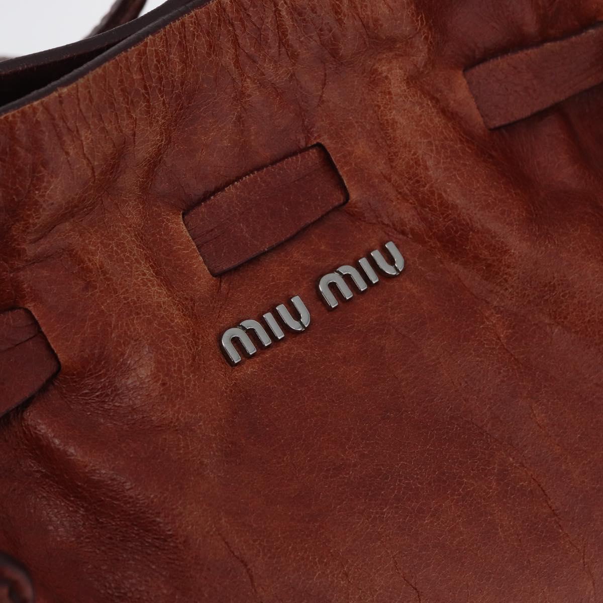 Miu Miu Tote Bag Leather Red Silver Auth 181844A