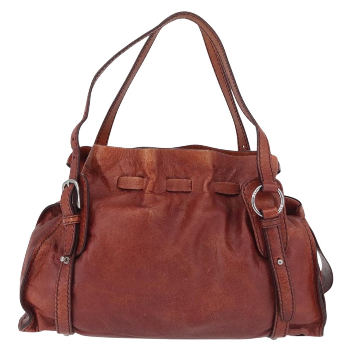 Miu Miu Tote Bag Leather Red Silver Auth 181844A