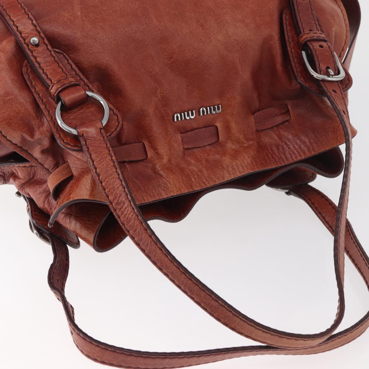 Miu Miu Tote Bag Leather Red Silver Auth 181844A