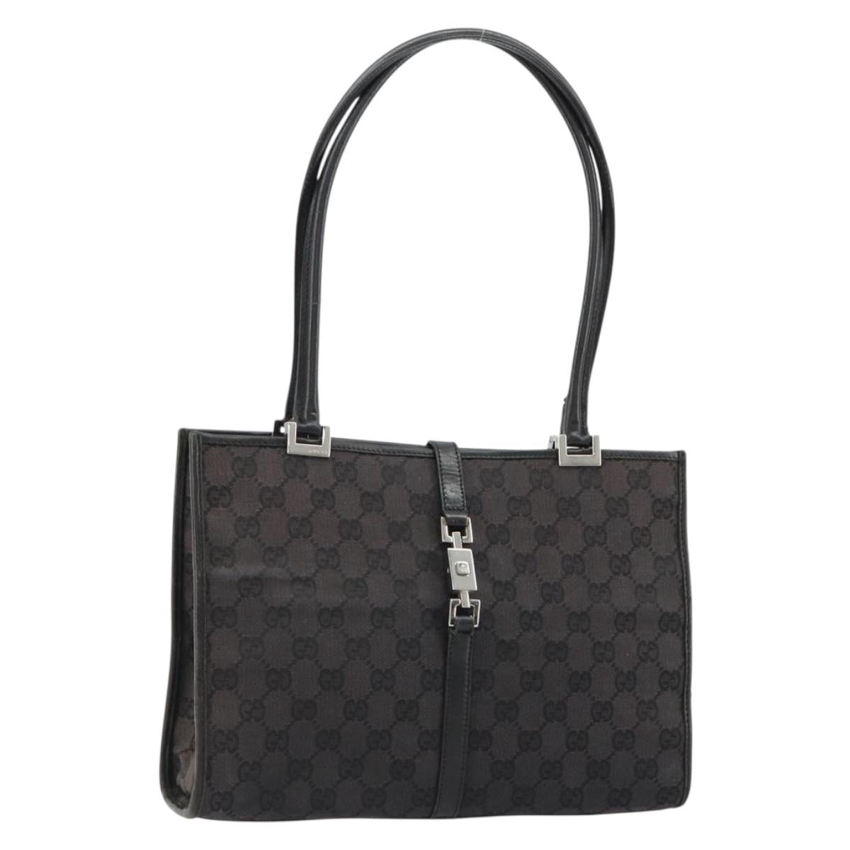 GUCCI GG Canvas Tote Bag Black Silver 002 1073 Auth 181850