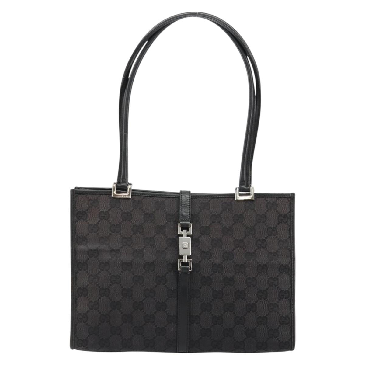 GUCCI GG Canvas Tote Bag Black Silver 002 1073 Auth 181850