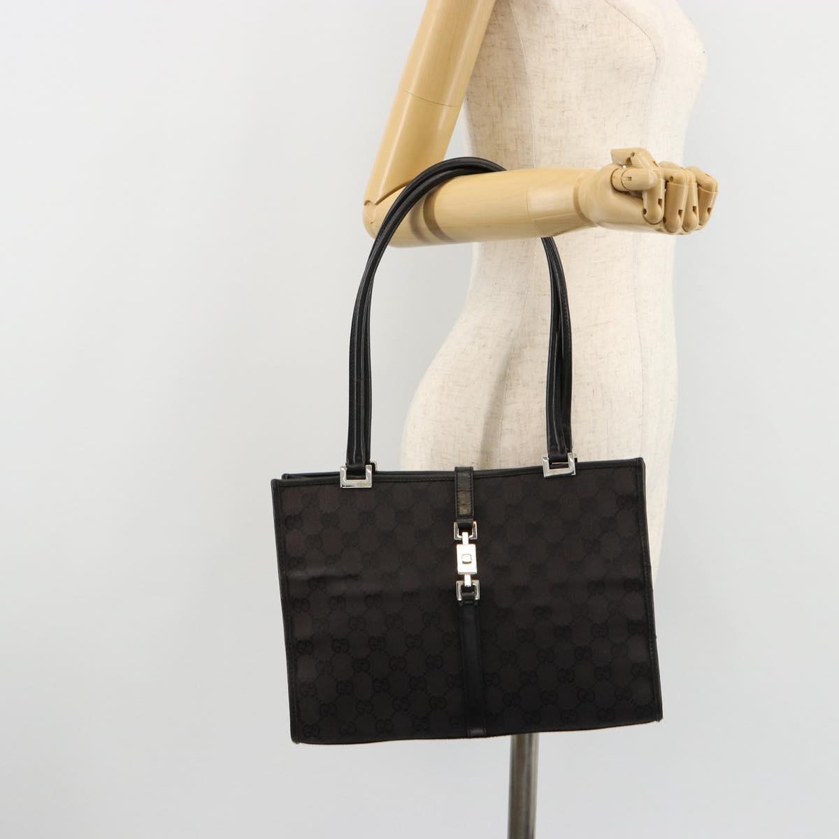 GUCCI GG Canvas Tote Bag Black Silver 002 1073 Auth 181850