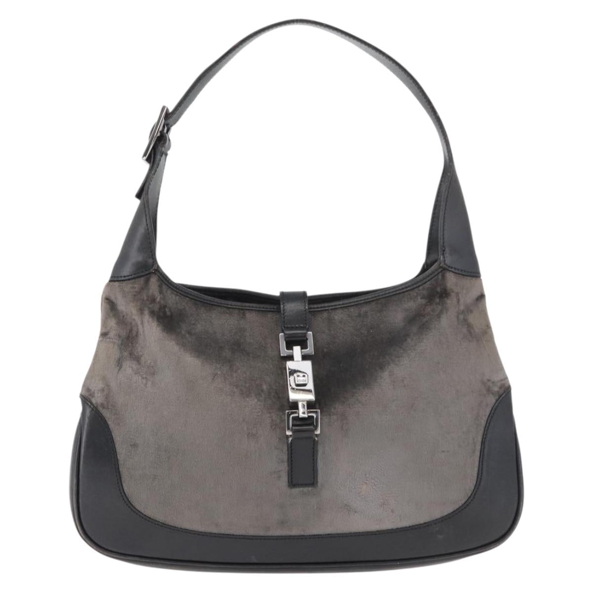 GUCCI Jackie Shoulder Bag Velor Gray Silver 001 3306 Auth 181851A