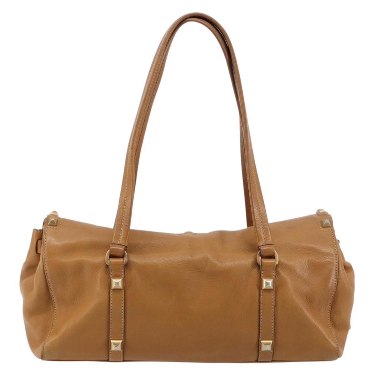 PRADA Tote Bag Leather Beige Gold Auth 181853A