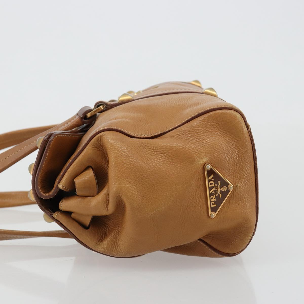 PRADA Tote Bag Leather Beige Gold Auth 181853A