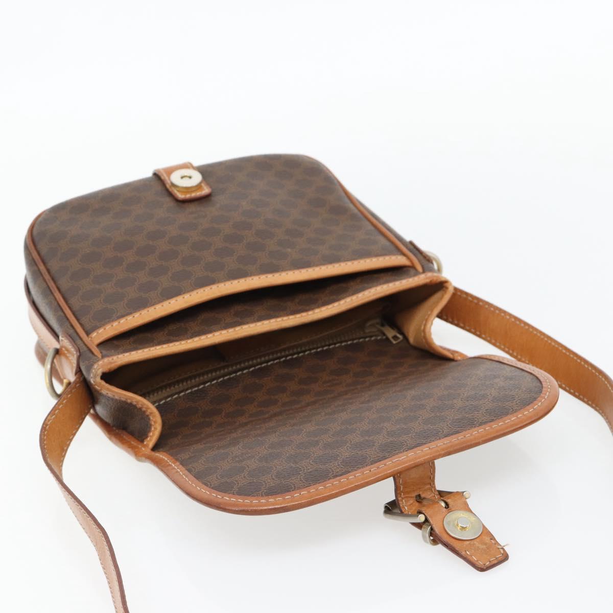 CELINE Macadam Canvas Shoulder Bag PVC Leather Brown Gold Auth 181854